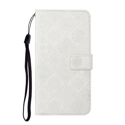 For Samsung Galaxy Galaxy S21 5G Ethnic Style Embossed Pattern Horizontal Flip Leather Case with Holder & Card Slots & Wallet & Lanyard(White)-garmade.com