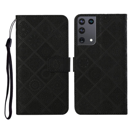 For Samsung Galaxy S21Ultra 5G Ethnic Style Embossed Pattern Horizontal Flip Leather Case with Holder & Card Slots & Wallet & Lanyard(Black)-garmade.com