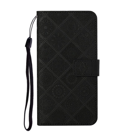 For Samsung Galaxy S21Ultra 5G Ethnic Style Embossed Pattern Horizontal Flip Leather Case with Holder & Card Slots & Wallet & Lanyard(Black)-garmade.com