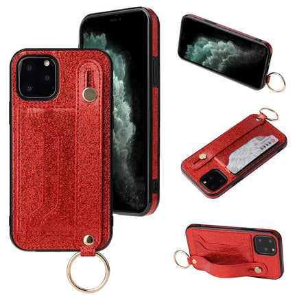 Glitter Powder PU+TPU Shockproof Protective Case with Holder & Card Slots & Wrist Strap For iPhone 11(Red)-garmade.com