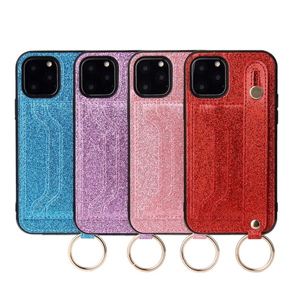 Glitter Powder PU+TPU Shockproof Protective Case with Holder & Card Slots & Wrist Strap For iPhone 11(Blue)-garmade.com