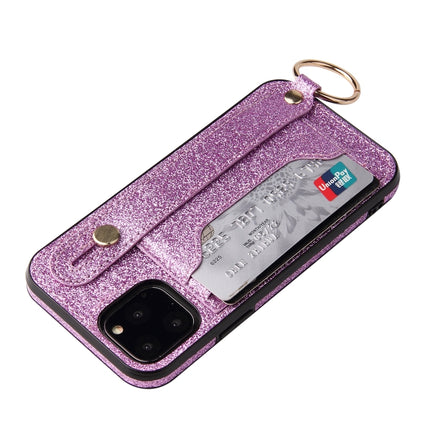 Glitter Powder PU+TPU Shockproof Protective Case with Holder & Card Slots & Wrist Strap For iPhone 11(Purple)-garmade.com