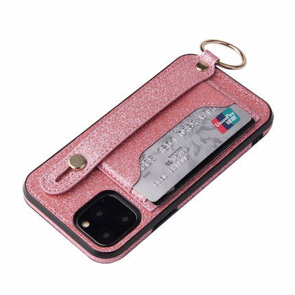 Glitter Powder PU+TPU Shockproof Protective Case with Holder & Card Slots & Wrist Strap For iPhone 11 Pro(Pink)-garmade.com