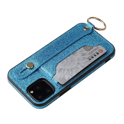 Glitter Powder PU+TPU Shockproof Protective Case with Holder & Card Slots & Wrist Strap For iPhone 11 Pro(Blue)-garmade.com