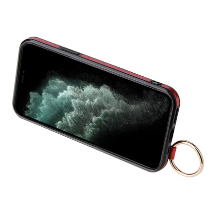 Glitter Powder PU+TPU Shockproof Protective Case with Holder & Card Slots & Wrist Strap For iPhone 11 Pro Max(Red)-garmade.com