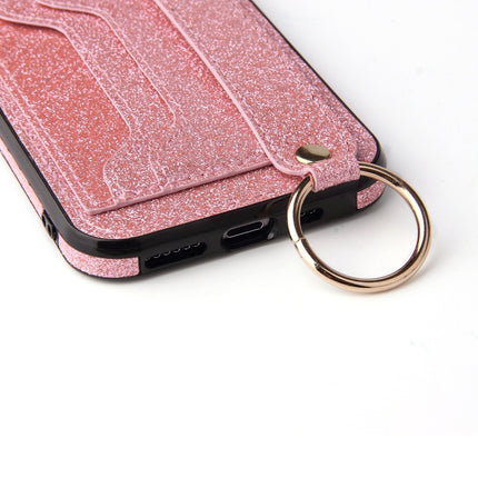 Glitter Powder PU+TPU Shockproof Protective Case with Holder & Card Slots & Wrist Strap For iPhone 11 Pro Max(Red)-garmade.com