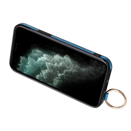 Glitter Powder PU+TPU Shockproof Protective Case with Holder & Card Slots & Wrist Strap For iPhone 11 Pro Max(Blue)-garmade.com