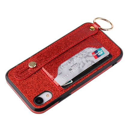 Glitter Powder PU+TPU Shockproof Protective Case with Holder & Card Slots & Wrist Strap For iPhone X / XS(Red)-garmade.com