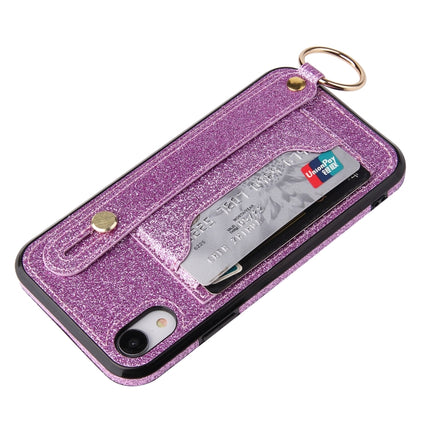 Glitter Powder PU+TPU Shockproof Protective Case with Holder & Card Slots & Wrist Strap For iPhone X / XS(Purple)-garmade.com