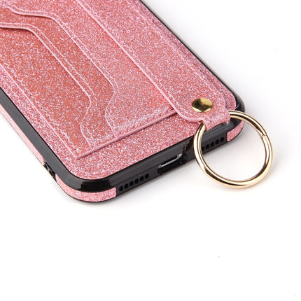 Glitter Powder PU+TPU Shockproof Protective Case with Holder & Card Slots & Wrist Strap For iPhone XS Max(Red)-garmade.com