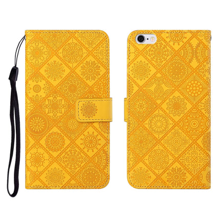 Ethnic Style Embossed Pattern Horizontal Flip Leather Case with Holder & Card Slots & Wallet & Lanyard For iPhone 6(Yellow)-garmade.com