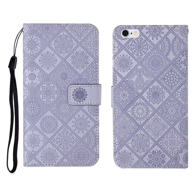 Ethnic Style Embossed Pattern Horizontal Flip Leather Case with Holder & Card Slots & Wallet & Lanyard For iPhone 6 Plus(Purple)-garmade.com