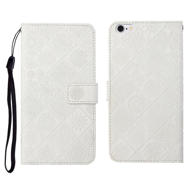 Ethnic Style Embossed Pattern Horizontal Flip Leather Case with Holder & Card Slots & Wallet & Lanyard For iPhone 6 Plus(White)-garmade.com