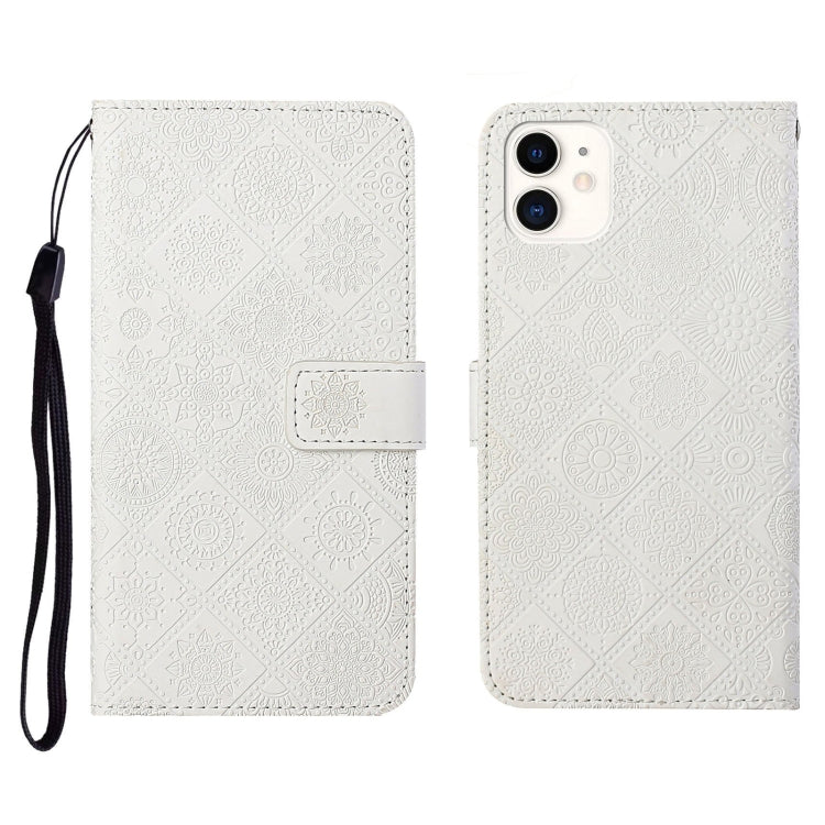 Ethnic Style Embossed Pattern Horizontal Flip Leather Case with Holder & Card Slots & Wallet & Lanyard For iPhone 11(White)-garmade.com