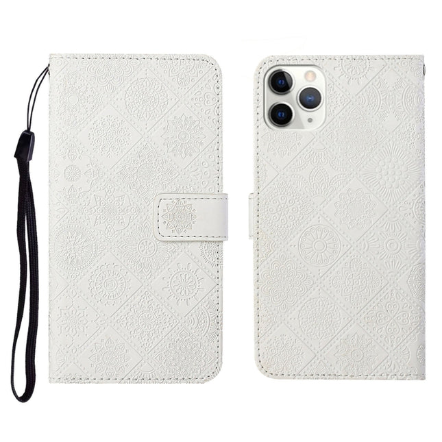 Ethnic Style Embossed Pattern Horizontal Flip Leather Case with Holder & Card Slots & Wallet & Lanyard For iPhone 11 Pro(White)-garmade.com