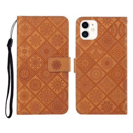 Ethnic Style Embossed Pattern Horizontal Flip Leather Case with Holder & Card Slots & Wallet & Lanyard For iPhone 12(Brown)-garmade.com