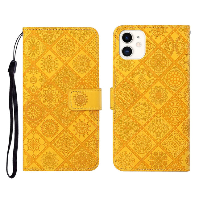 Ethnic Style Embossed Pattern Horizontal Flip Leather Case with Holder & Card Slots & Wallet & Lanyard For iPhone 12(Yellow)-garmade.com