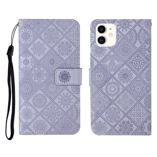 Ethnic Style Embossed Pattern Horizontal Flip Leather Case with Holder & Card Slots & Wallet & Lanyard For iPhone 12(Purple)-garmade.com
