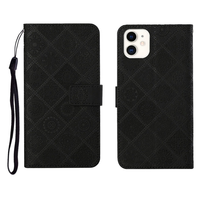 Ethnic Style Embossed Pattern Horizontal Flip Leather Case with Holder & Card Slots & Wallet & Lanyard For iPhone 12(Black)-garmade.com