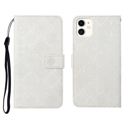 Ethnic Style Embossed Pattern Horizontal Flip Leather Case with Holder & Card Slots & Wallet & Lanyard For iPhone 12(White)-garmade.com