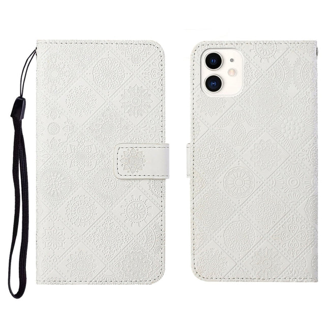 Ethnic Style Embossed Pattern Horizontal Flip Leather Case with Holder & Card Slots & Wallet & Lanyard For iPhone 12 Mini(White)-garmade.com
