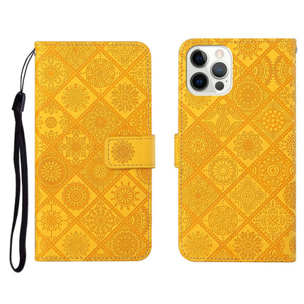Ethnic Style Embossed Pattern Horizontal Flip Leather Case with Holder & Card Slots & Wallet & Lanyard For iPhone 12 Pro Max(Yellow)-garmade.com