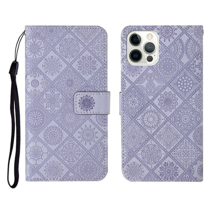 Ethnic Style Embossed Pattern Horizontal Flip Leather Case with Holder & Card Slots & Wallet & Lanyard For iPhone 12 Pro Max(Purple)-garmade.com
