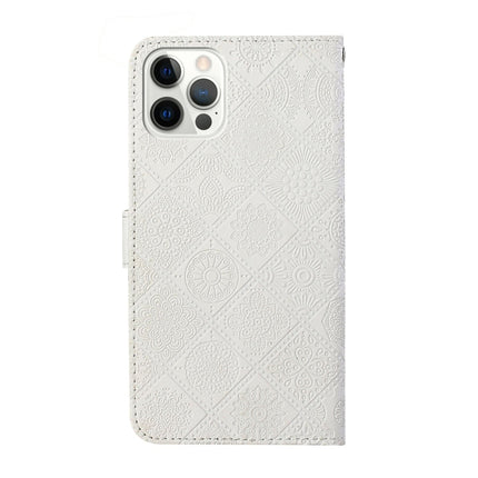 Ethnic Style Embossed Pattern Horizontal Flip Leather Case with Holder & Card Slots & Wallet & Lanyard For iPhone 12 Pro Max(White)-garmade.com