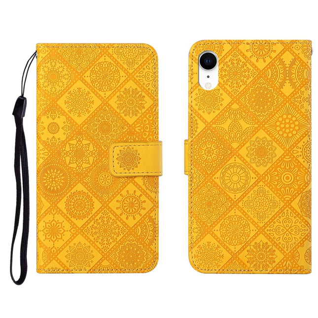Ethnic Style Embossed Pattern Horizontal Flip Leather Case with Holder & Card Slots & Wallet & Lanyard For iPhone XR(Yellow)-garmade.com