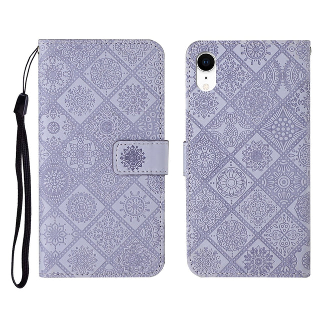 Ethnic Style Embossed Pattern Horizontal Flip Leather Case with Holder & Card Slots & Wallet & Lanyard For iPhone XR(Purple)-garmade.com