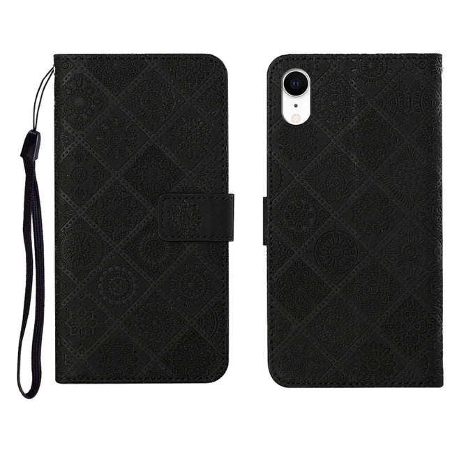 Ethnic Style Embossed Pattern Horizontal Flip Leather Case with Holder & Card Slots & Wallet & Lanyard For iPhone XR(Black)-garmade.com