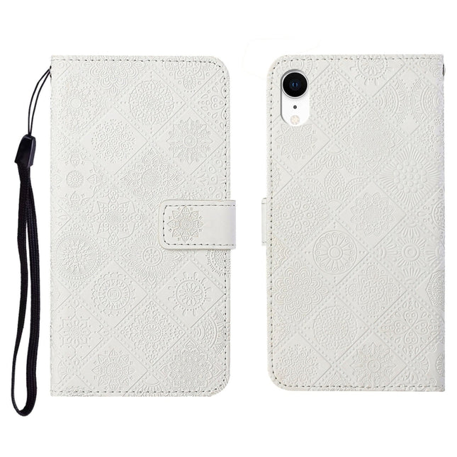 Ethnic Style Embossed Pattern Horizontal Flip Leather Case with Holder & Card Slots & Wallet & Lanyard For iPhone XR(White)-garmade.com