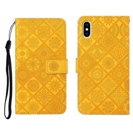 Ethnic Style Embossed Pattern Horizontal Flip Leather Case with Holder & Card Slots & Wallet & Lanyard For iPhone XS Max(Yellow)-garmade.com