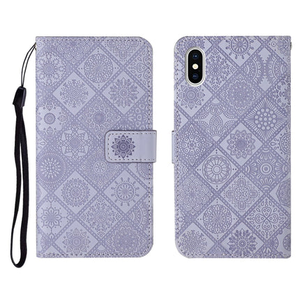 Ethnic Style Embossed Pattern Horizontal Flip Leather Case with Holder & Card Slots & Wallet & Lanyard For iPhone XS Max(Purple)-garmade.com