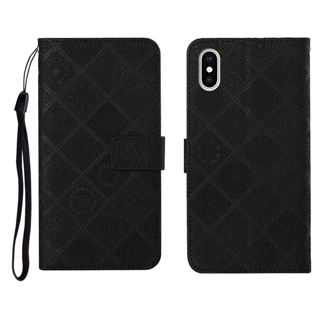 Ethnic Style Embossed Pattern Horizontal Flip Leather Case with Holder & Card Slots & Wallet & Lanyard For iPhone XS Max(Black)-garmade.com