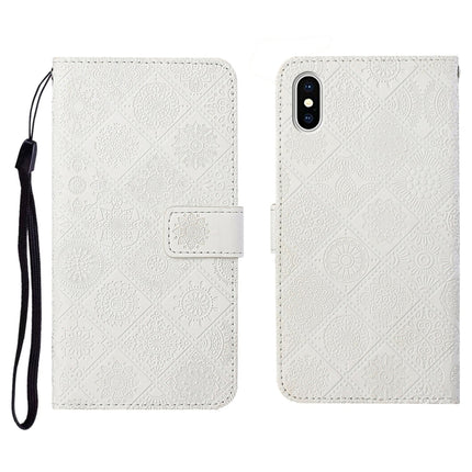 Ethnic Style Embossed Pattern Horizontal Flip Leather Case with Holder & Card Slots & Wallet & Lanyard For iPhone XS Max(White)-garmade.com