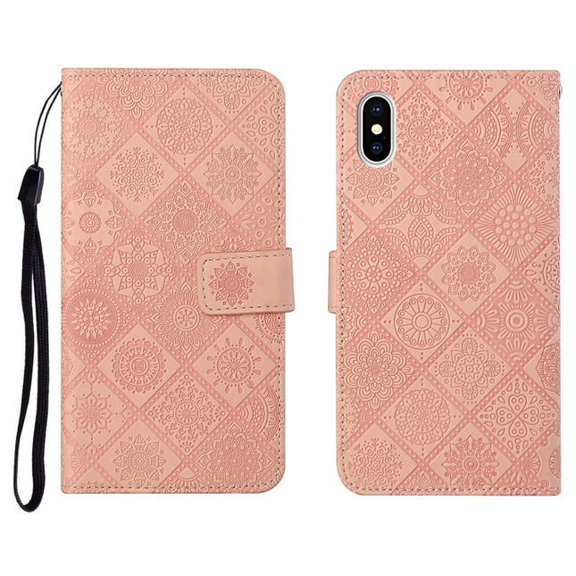 Ethnic Style Embossed Pattern Horizontal Flip Leather Case with Holder & Card Slots & Wallet & Lanyard For iPhone XS / X(Pink)-garmade.com