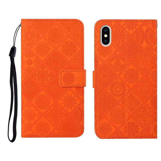 Ethnic Style Embossed Pattern Horizontal Flip Leather Case with Holder & Card Slots & Wallet & Lanyard For iPhone XS / X(Orange)-garmade.com