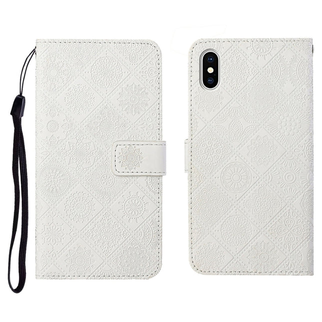 Ethnic Style Embossed Pattern Horizontal Flip Leather Case with Holder & Card Slots & Wallet & Lanyard For iPhone XS / X(White)-garmade.com