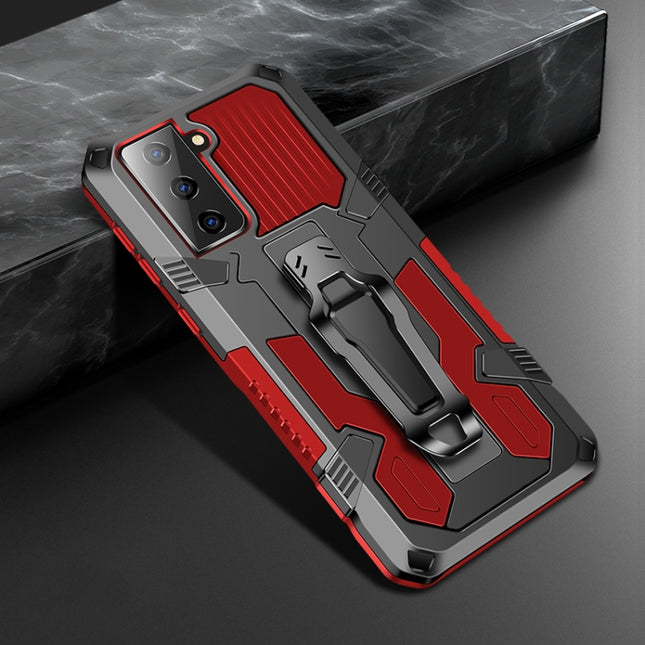For Samsung Galaxy S21 5G Machine Armor Warrior Shockproof PC + TPU Protective Case(Red)-garmade.com