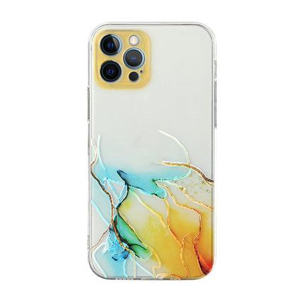 Hollow Marble Pattern TPU Straight Edge Fine Hole Protective Case For iPhone 12 Pro Max(Yellow Blue)-garmade.com