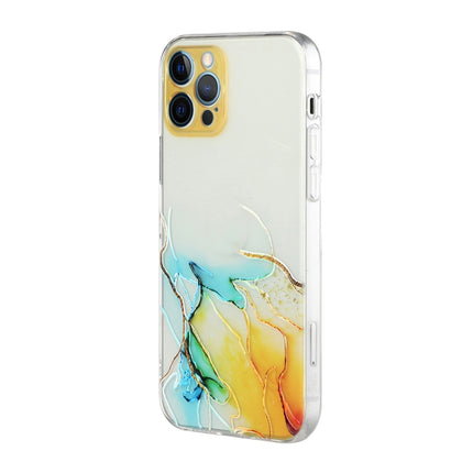 Hollow Marble Pattern TPU Straight Edge Fine Hole Protective Case For iPhone 12 Pro Max(Yellow Blue)-garmade.com