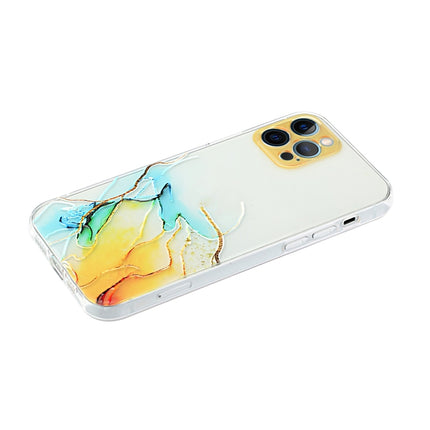 Hollow Marble Pattern TPU Straight Edge Fine Hole Protective Case For iPhone 12 Pro Max(Yellow Blue)-garmade.com