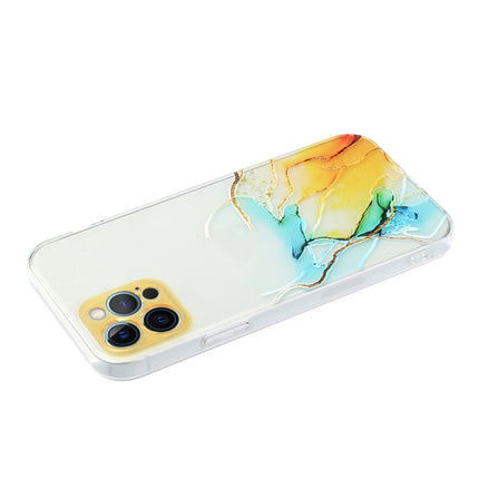 Hollow Marble Pattern TPU Straight Edge Fine Hole Protective Case For iPhone 12 Pro Max(Yellow Blue)-garmade.com