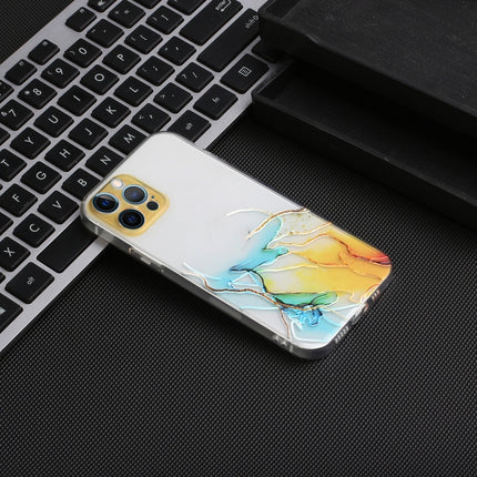 Hollow Marble Pattern TPU Straight Edge Fine Hole Protective Case For iPhone 12 Pro Max(Yellow Blue)-garmade.com