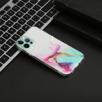 Hollow Marble Pattern TPU Straight Edge Fine Hole Protective Case For iPhone 12 Pro Max(Red Green)-garmade.com