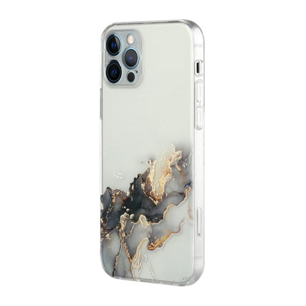 Hollow Marble Pattern TPU Straight Edge Fine Hole Protective Case For iPhone 12 Pro Max(Black)-garmade.com