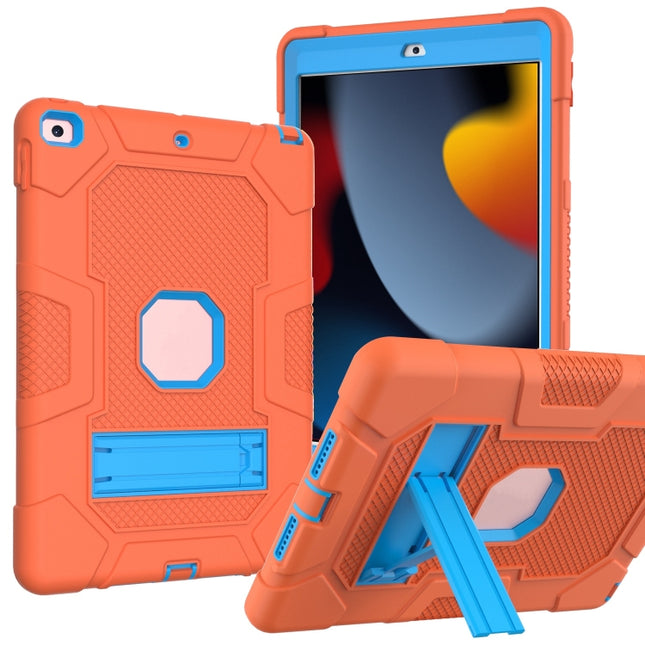 For iPad 10.2 2021 / 2020 / 2019 Contrast Color Robot Shockproof Silicone + PC Protective Case with Holder(Orange Blue)-garmade.com