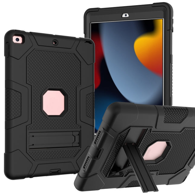 For iPad 10.2 2021 / 2020 / 2019 Contrast Color Robot Shockproof Silicone + PC Protective Case with Holder(Black)-garmade.com