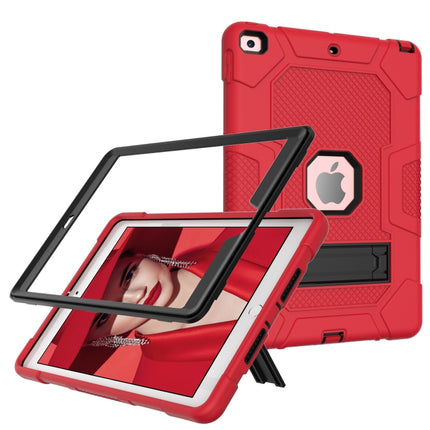 For iPad 10.2 2021 / 2020 / 2019 Contrast Color Robot Shockproof Silicone + PC Protective Case with Holder(Red Black)-garmade.com